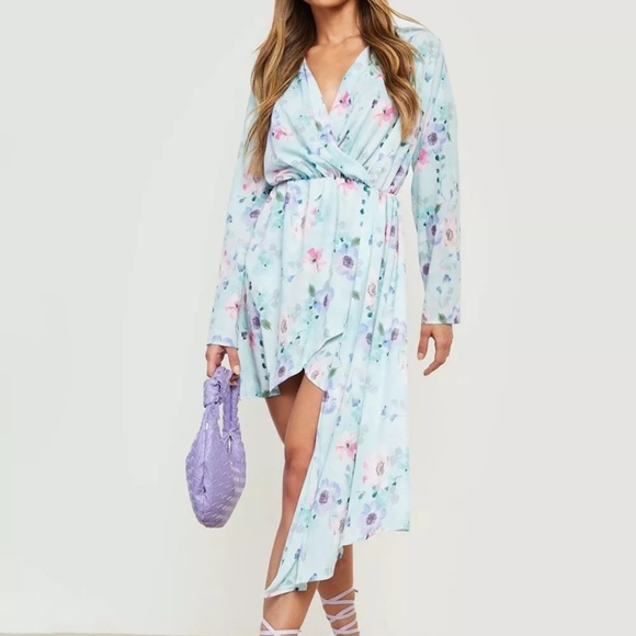Boohoo DRAPE DETAIL WRAP MINI DRESS FLORAL PRINT - Picture 1 of 3